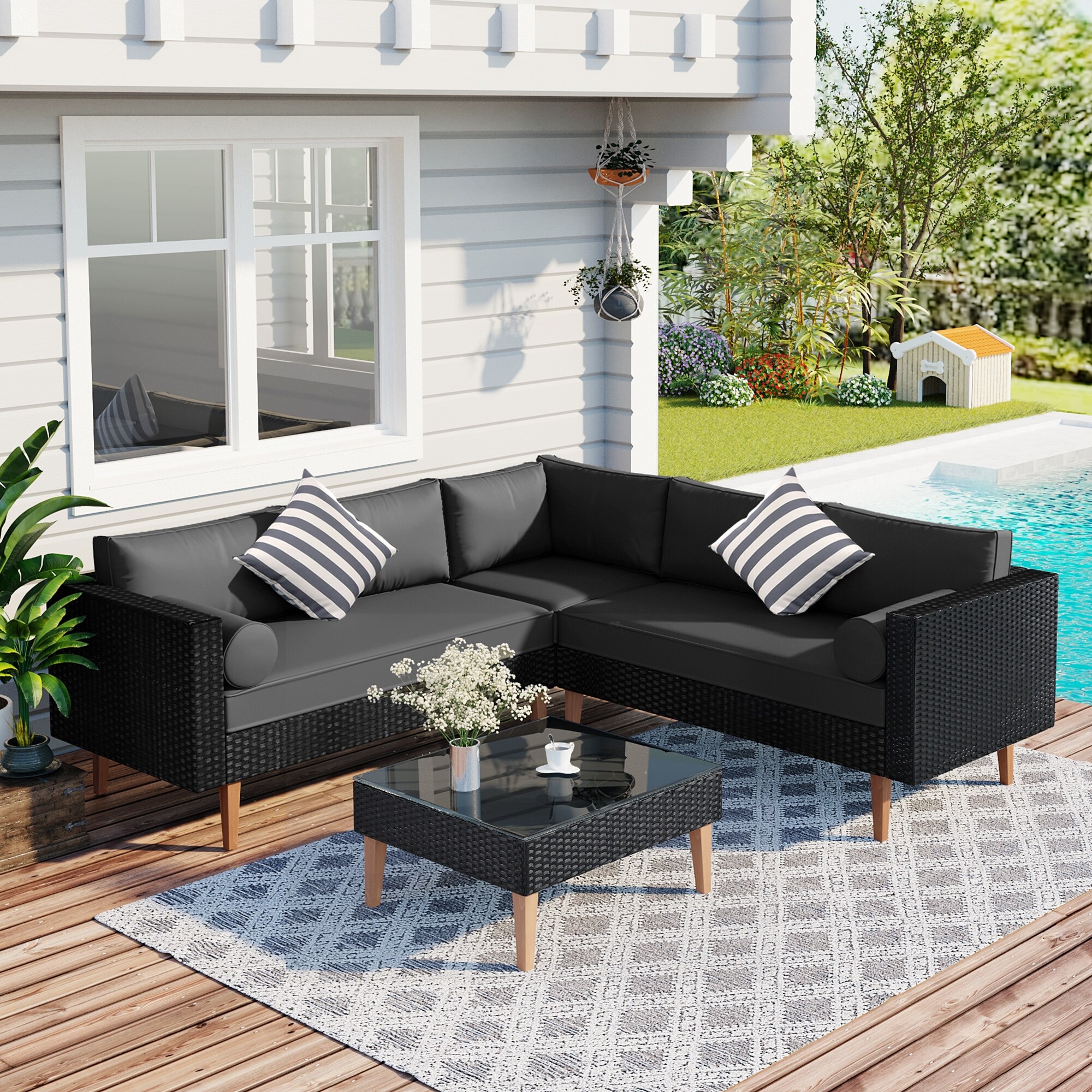 Tranquil Log Wood Outdoor Sofa Set with Cushions for Zen inspired Outdoor Spaces Bed Bath Beyond 40289342